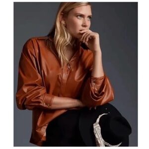 By Anthropologie Faux Leather Popover Top